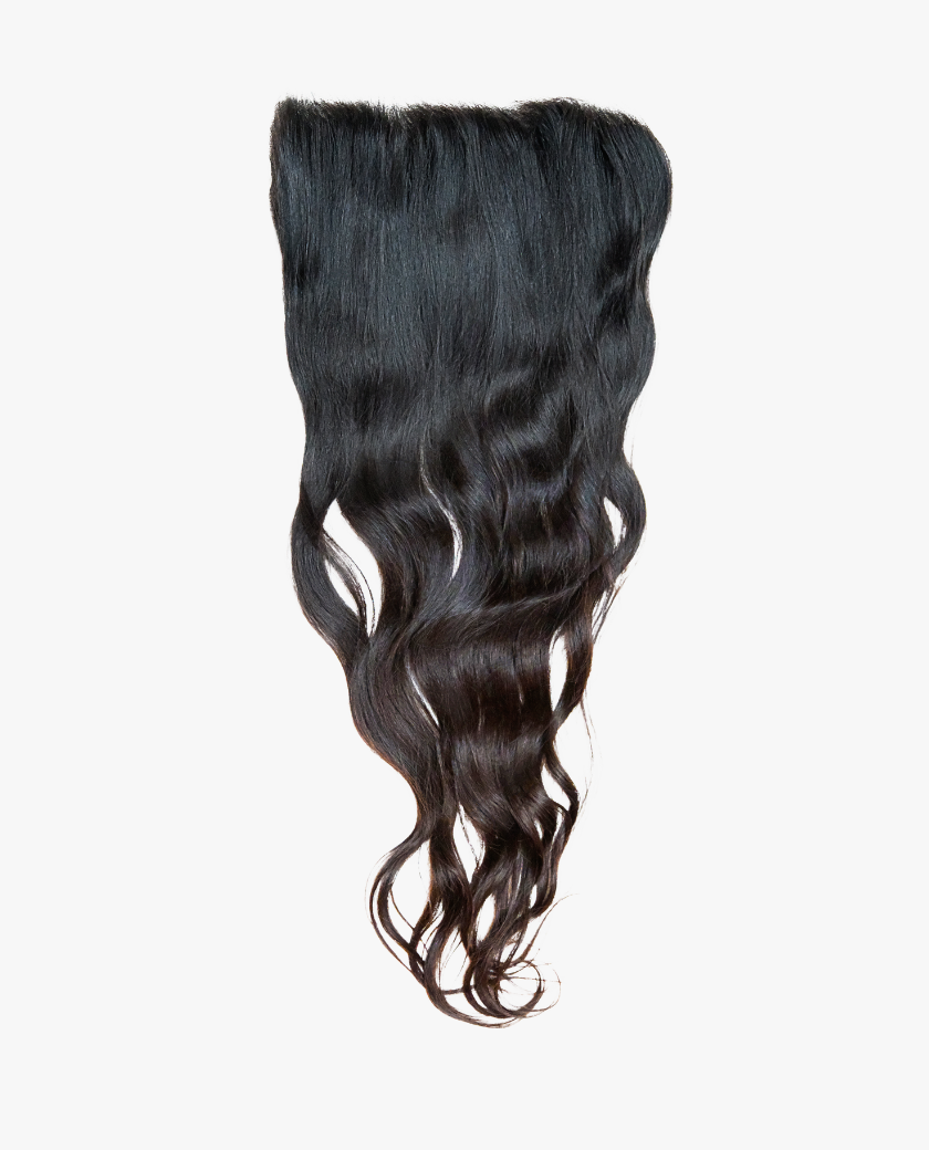 Black wavy hair extension Raw Vietnamese Natural Straight Sunkissed HD Lace Frontal — lace and knot detail
 