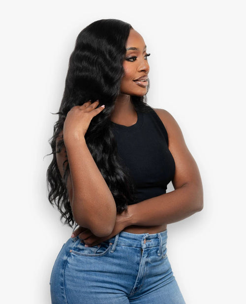 Raw Vietnamese Loose Curly HD Lace Frontal — full install on model
