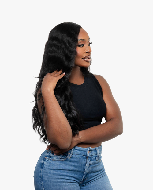 Raw Vietnamese Loose Curly — full install on model